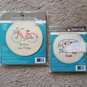 Two Embroidery Kits, New, "Enjoy the Ride" and "Travel"